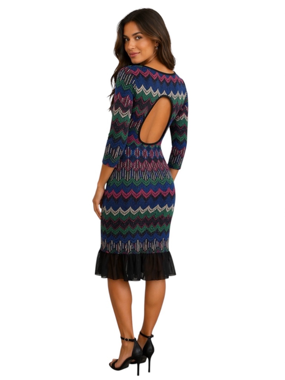 Chevron Knit Dress Keyhole Back